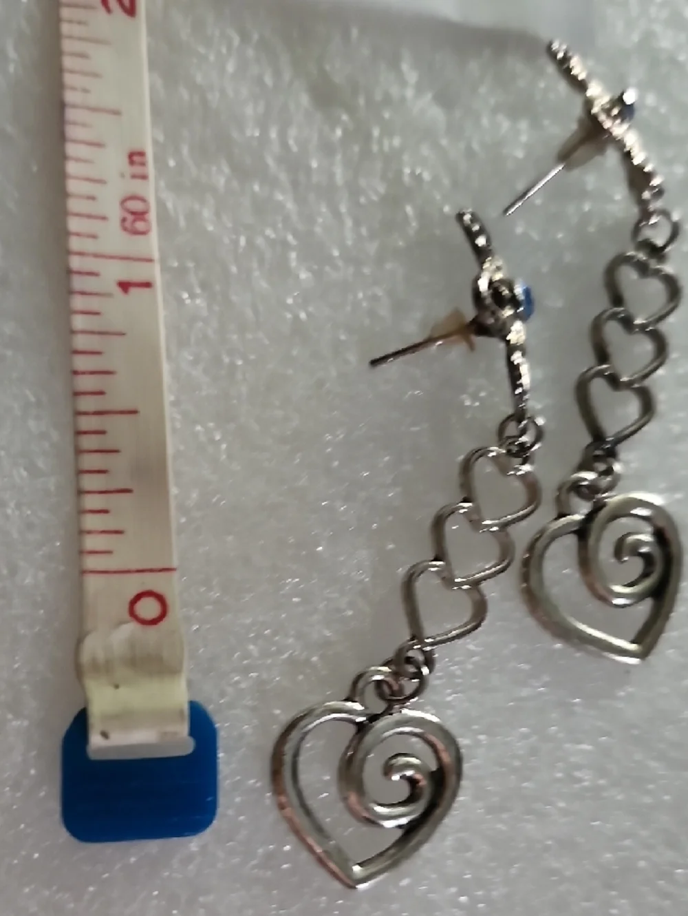Hand Crafted Silver-Tone Floral & Heart Drop Earrings with Blue Accent